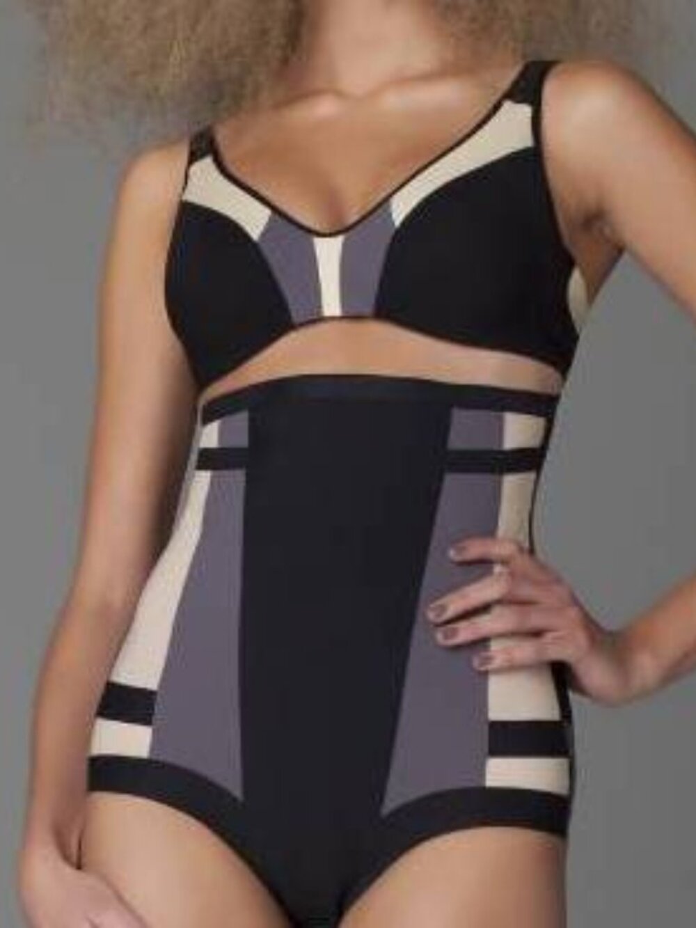 SLIM Cynthia Rowley 34A Bra Shapewear Color Block Navy Nude Lavender 1990s Y2K